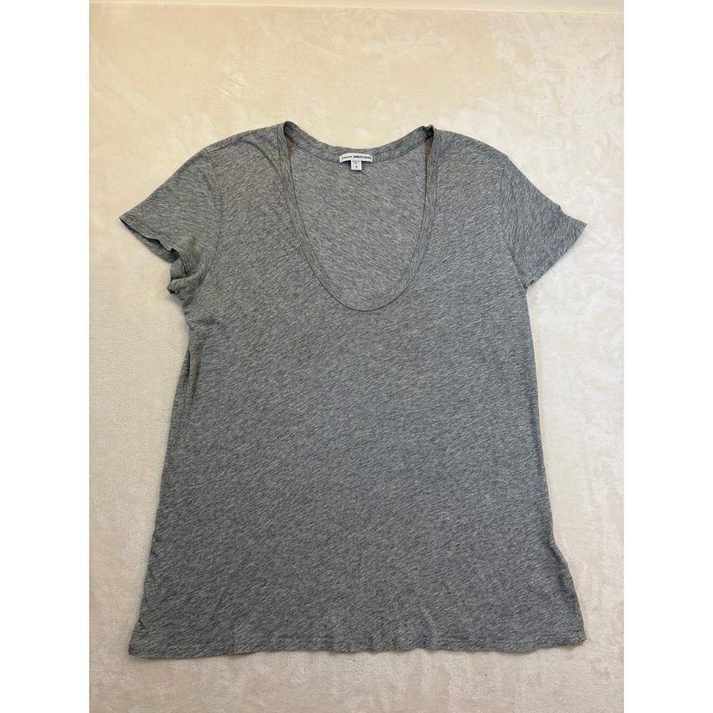 James Perse Gray Deep Scoop Neck Short Sleeve Tee Women Size 3 Excellent
